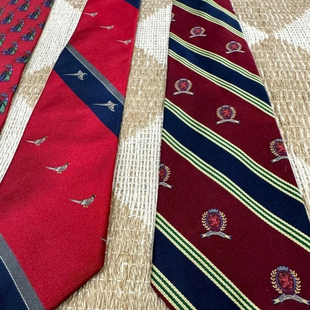 Vintage Silk Tie Bundle Liberty London Tommy Hilfiger navy burgundy birds crest